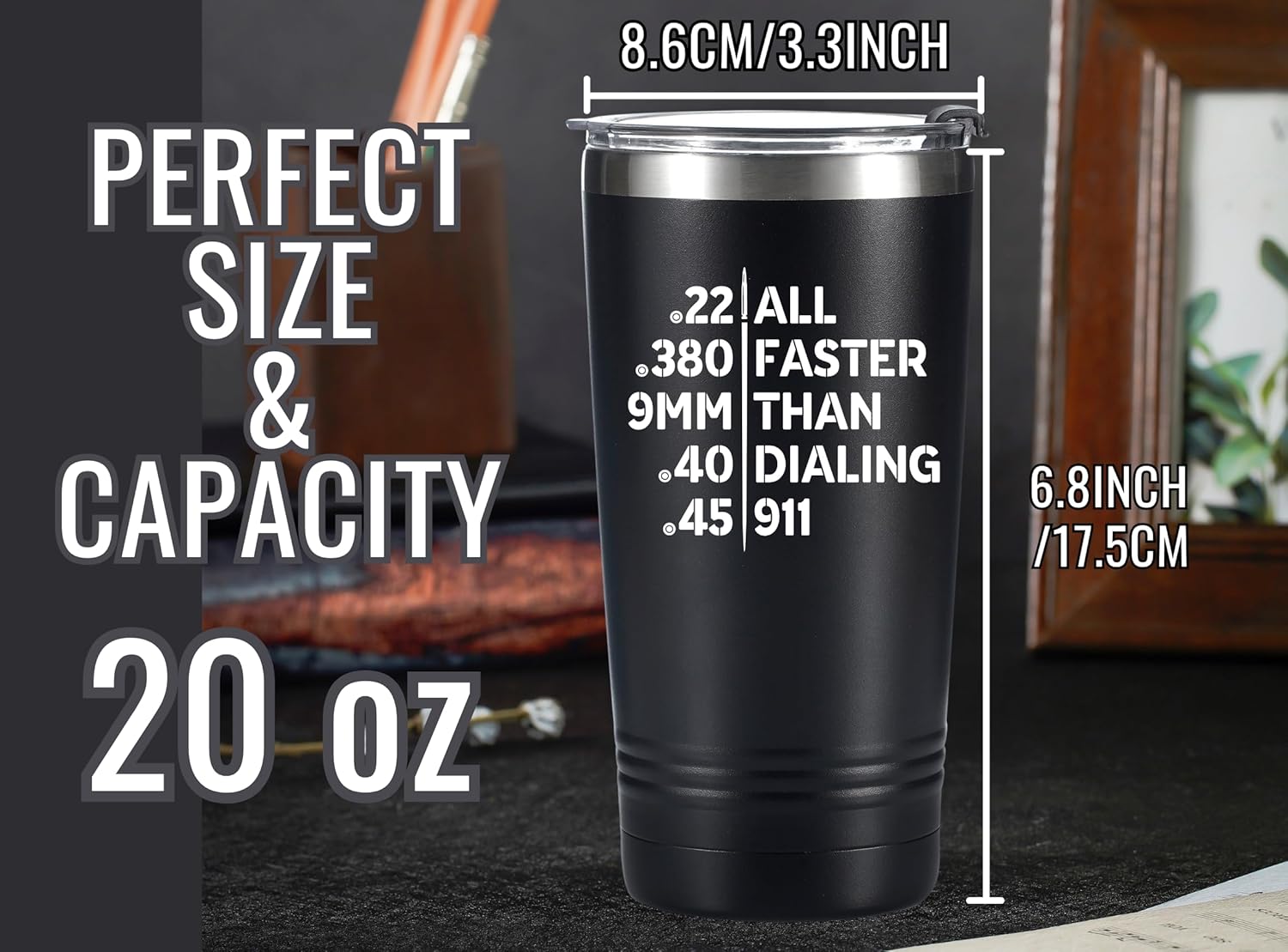 Onebttl Gun Lover Gifts for Men, 20oz Stainless Steel Tumbler with Spill-Proof Lid and Straw, Gifts for Gun Enthusiast & Lovers, Gun Related Sayings Stuff, Gifted Box Included, Black- Faster - Image 5