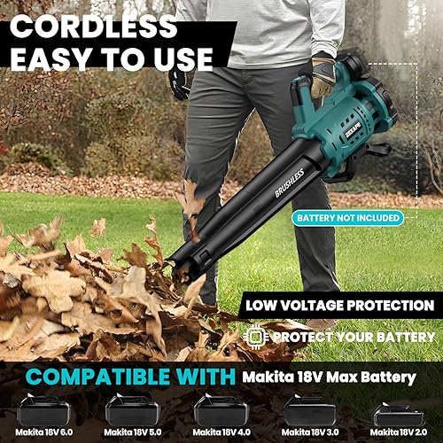 Miniatura 3 de Soplador de hojas inalámbrico para batería Makita de 18 V, soplador eléctrico de 480 CFM con motor sin escobillas, 6 velocidades variables de hasta