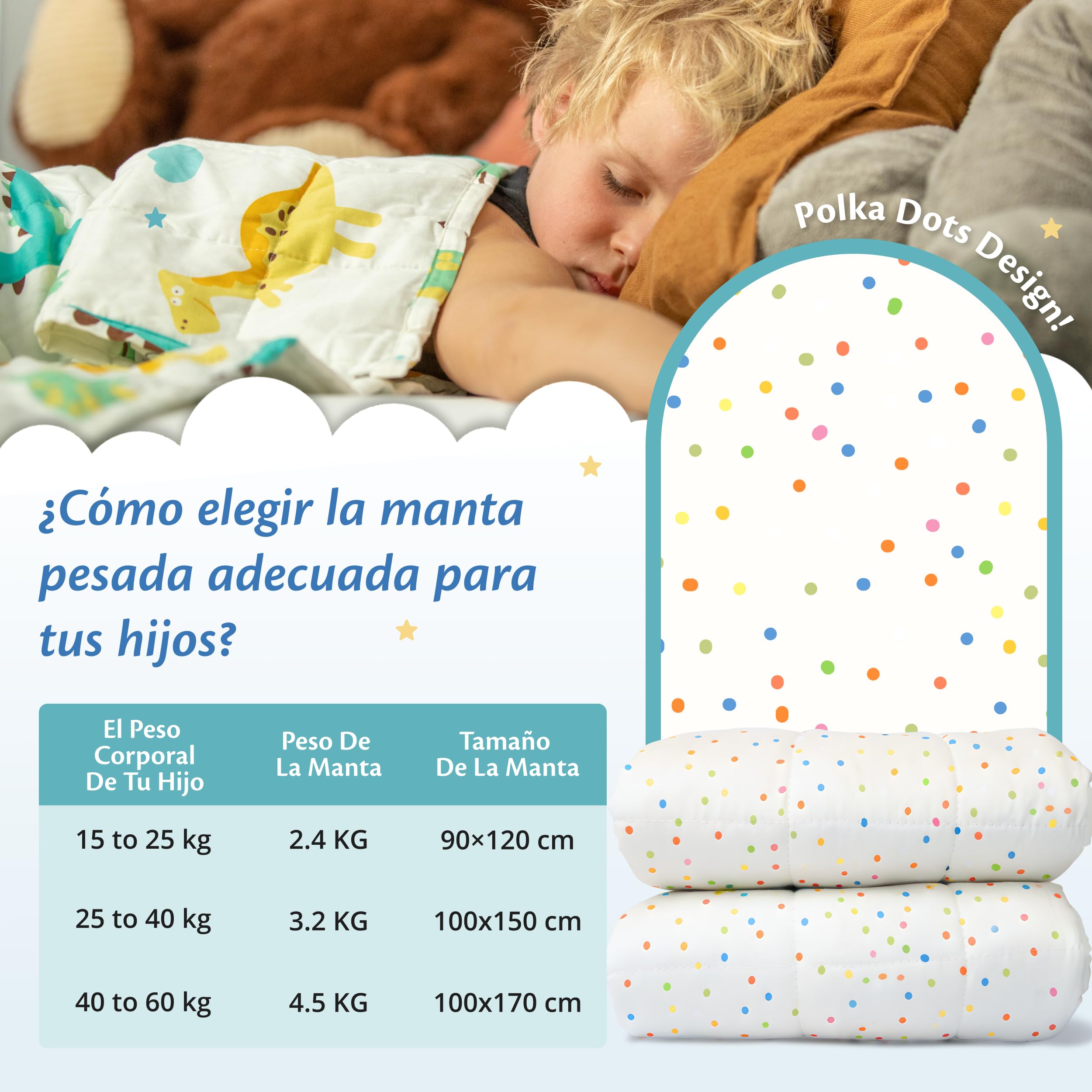 Ella - Manta para niños (3,2 kg, 100 x 150 cm, relajante y calmante, edredón infantil, perlas de cristal hipoalergénicas, capa exterior de algodón suave y refrescante, manta ponderada, 25 – 40 kg, con