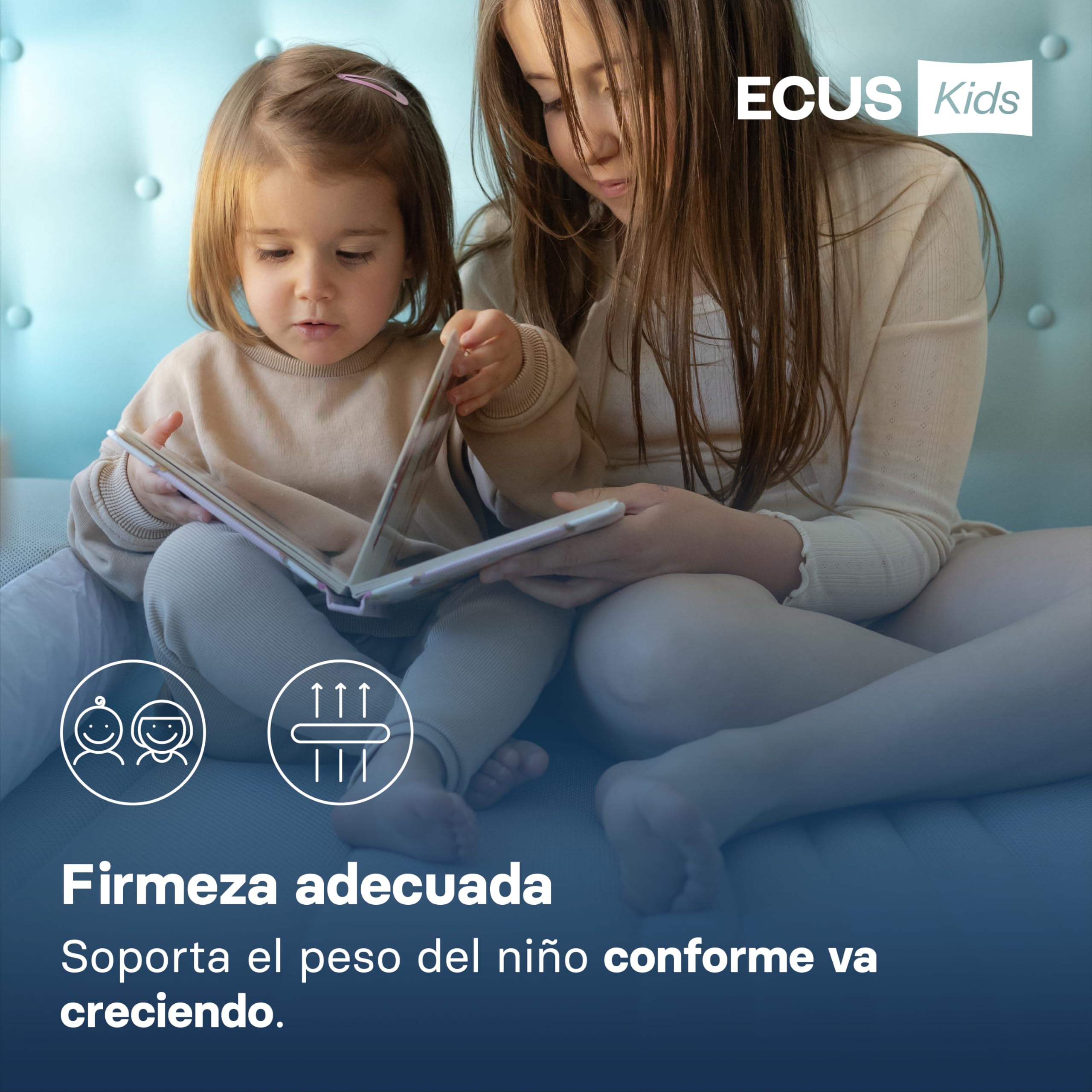 Ecus Kids Colchón niño Oxsi Junior | Firmeza y transpirabilidad adecuadas a su Crecimiento | 90x200 Niños, Espuma, Blanco y Gris, 090x200