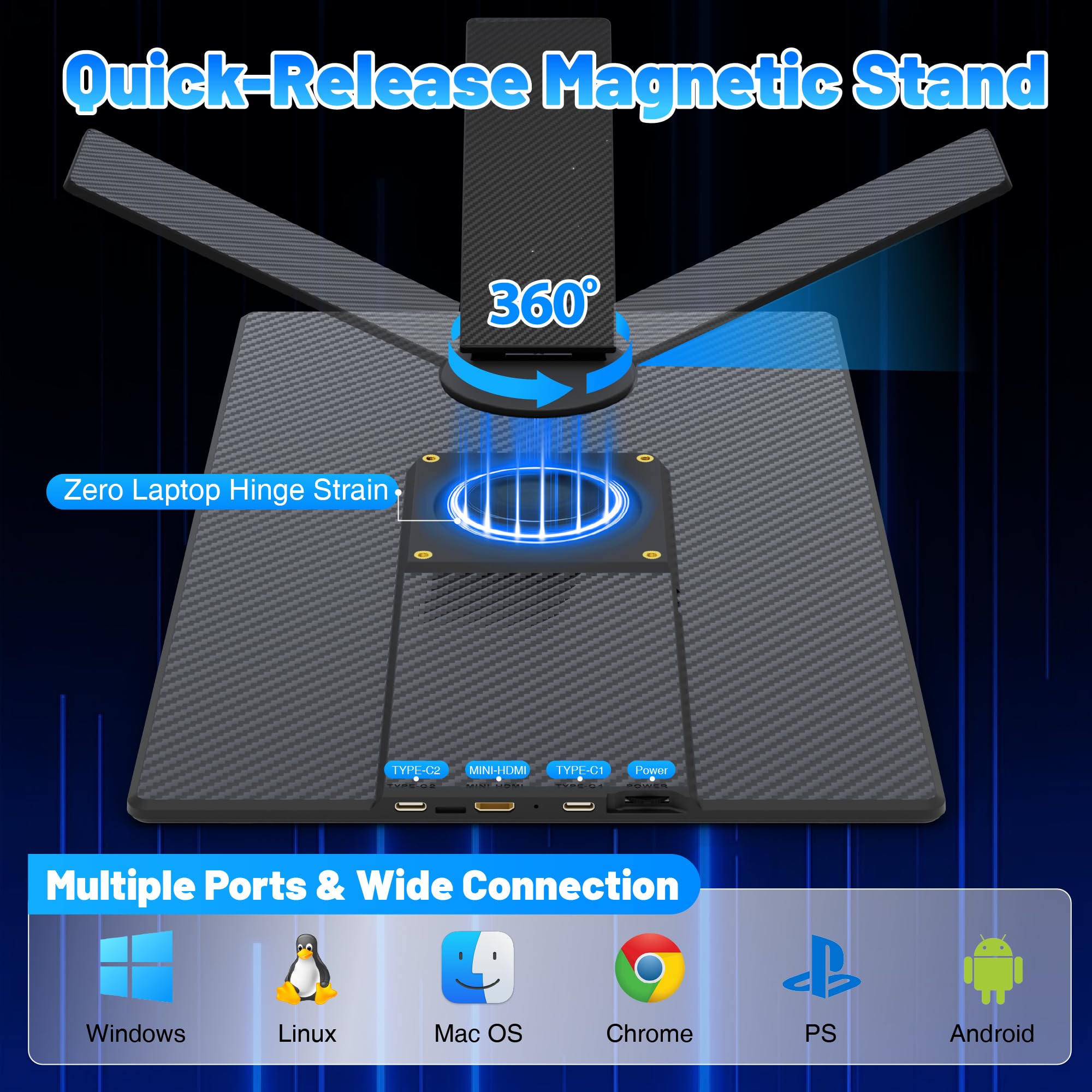 CIDETTY 16" Laptop Screen Extender, 1920x1200 FHD Portable Monitor for Laptop, 360° Magnetic Stand Travel Second Screen for Mac, Windows, Android Phone - 4