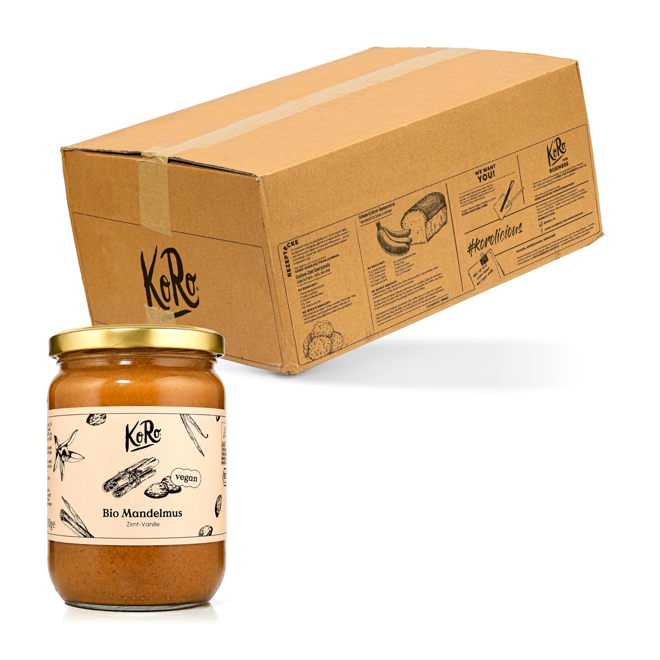 KoRo - Crema di mandorle con cannella e vaniglia bio 6 x 500 g - Fonte di proteine - Vegan - Sul porridge, sul pane o nei dolci