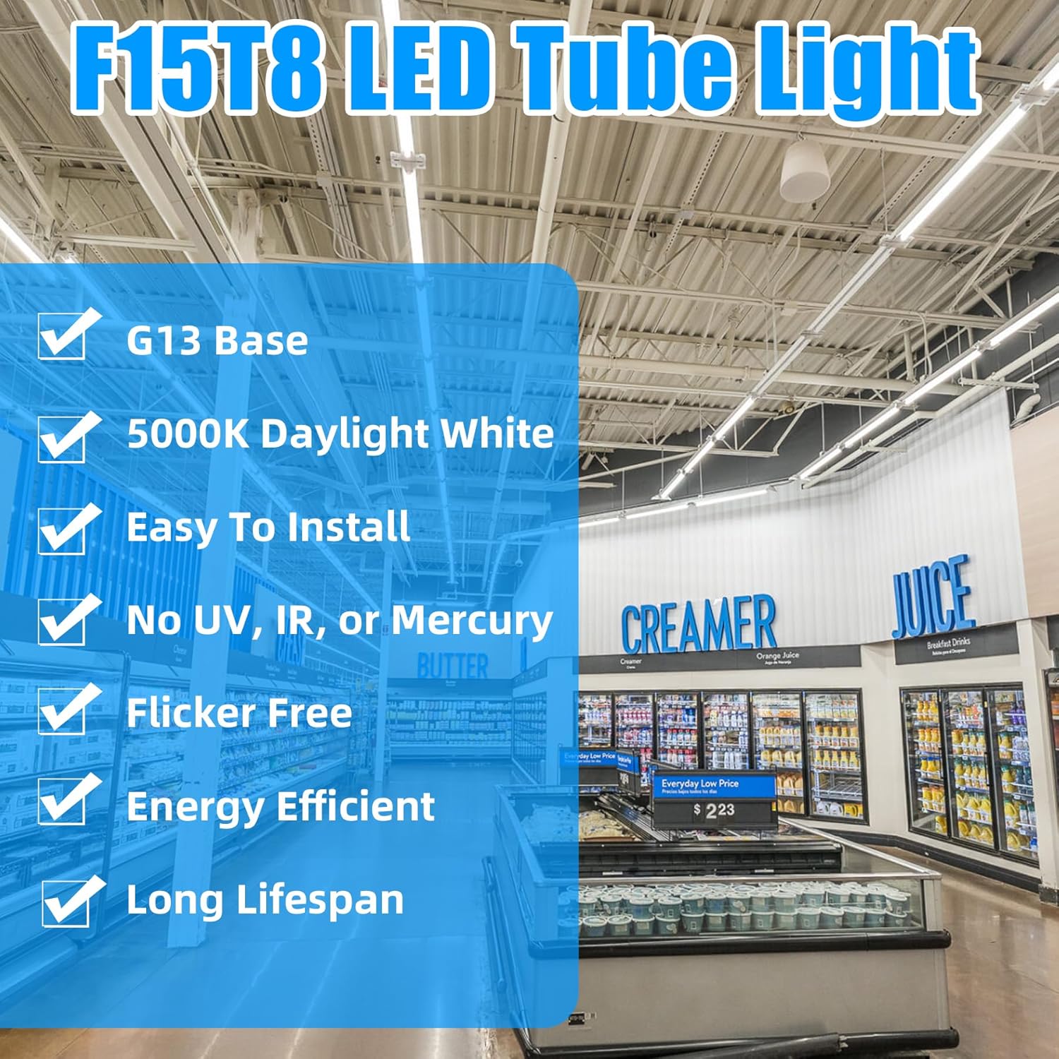 F15T8 LED Tube Light, 4 Pack 120V of 18 Inch 7W Tube Light Bulb, 5000K Daylight White, Rotatable End Caps,F15T8 LED Fluorescent Tubes Replancement(120V 4Pack 5000K)