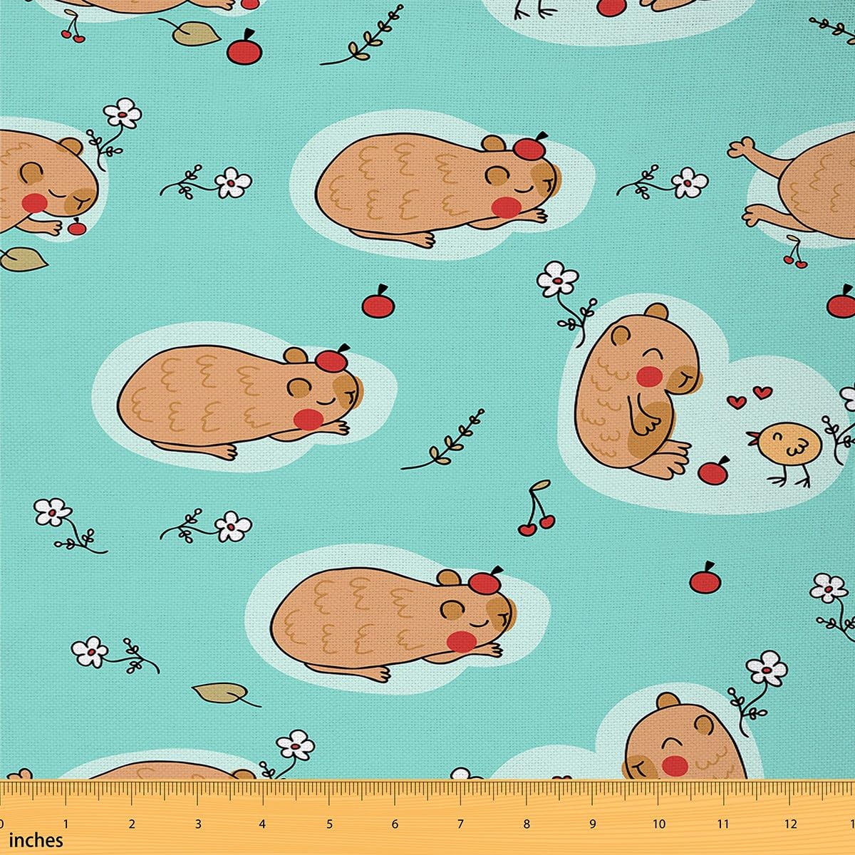 Cutes Capybara Fabric by The Yard for Women Men Adult Kids Animals Lovers ReFabric Capybara Stuffed Animal Blue Fabric for Chairs Waterproof Outdoor Fabric 1 Yard (L92*W150cm)