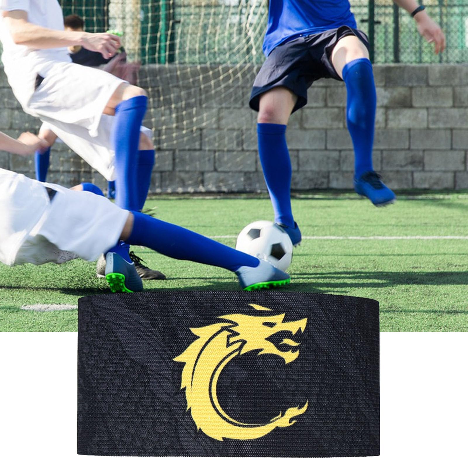 Worparsen Elastic Rubber Strap Soccer Player Arm Band Sports Captain C Unisex Fasten Tape Anti-Slip Dragon Print Adjustable Team Training Outdoor Football Black 35cm