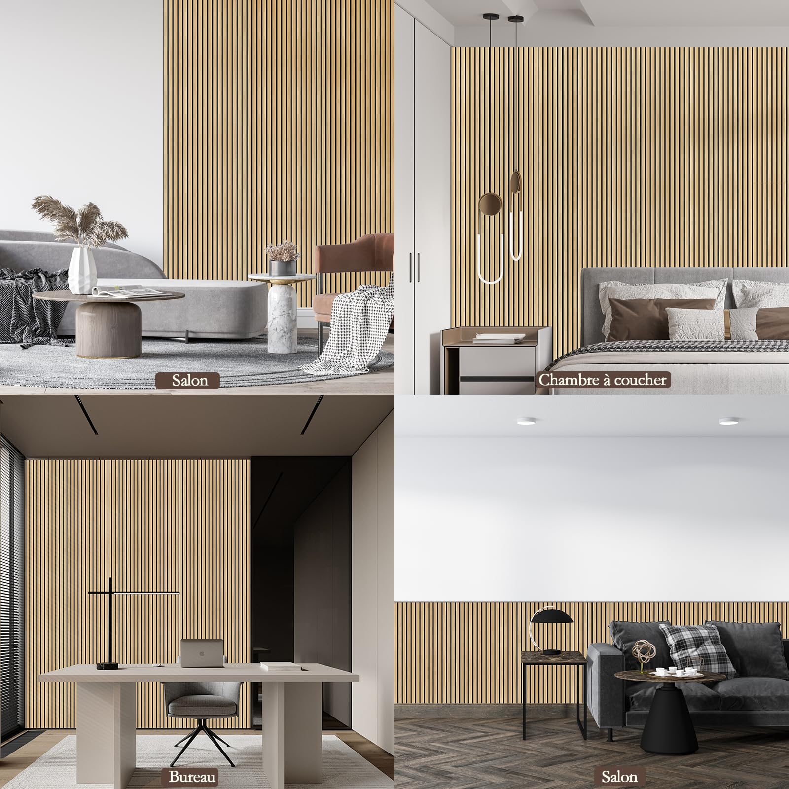 JBER Lot de 6 Panneaux Acoustiques Muraux, Mousse Acoustiques Autocollante pour Murs, Panneau Mural Decoratif (sans Bois), pour les Studios d'enregistrement, 60×60×1Cm, Chêne Naturel