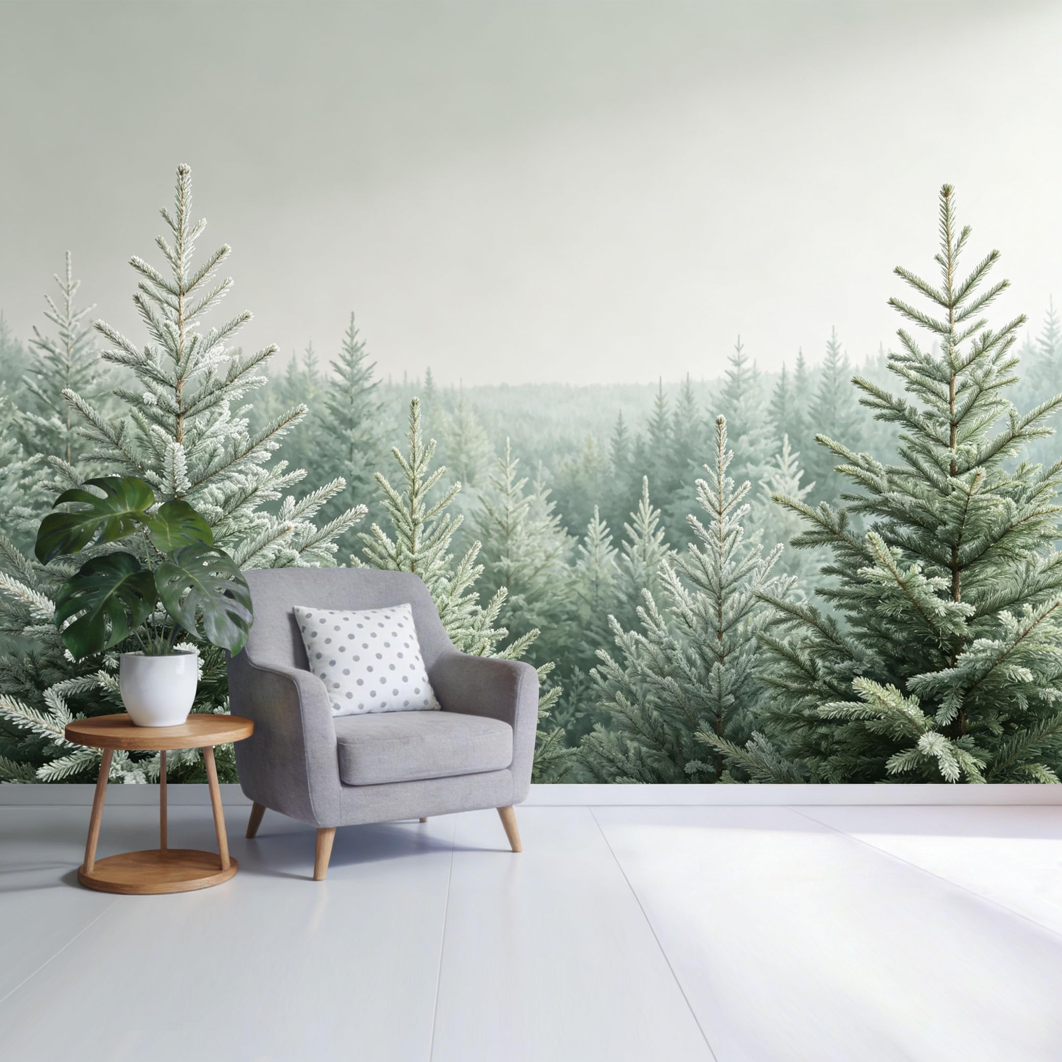 Custom Size Wall Mural Frosted Pine Forest Landscape Winter Trees Misty Morning Botanical Nature Scene SelfAdhesive Wall Fabric Removable Wallpaper for Home Office Decor