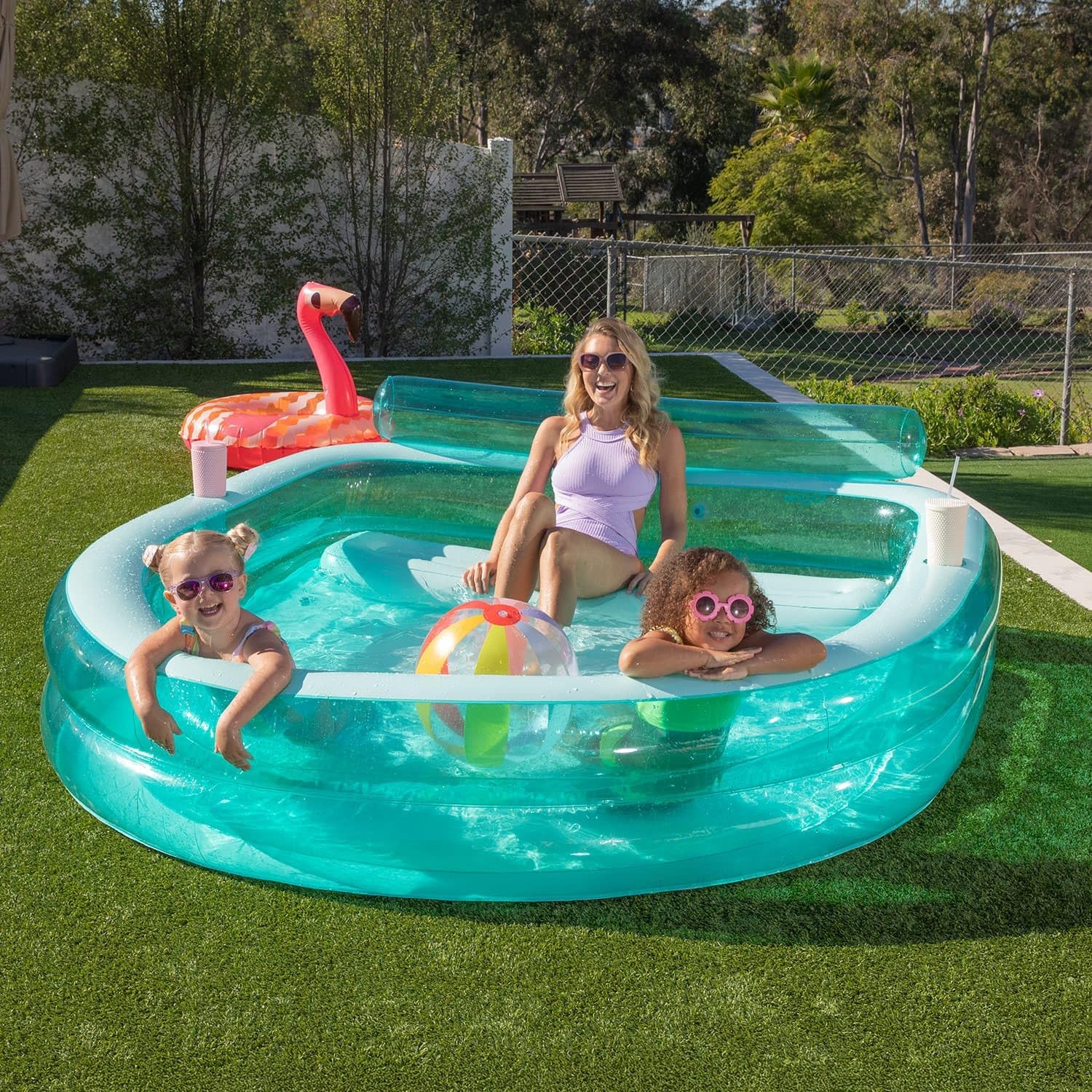 Funsicle Blissful Bench Inflatable Pool for Kids & Adults, 89"" x 83"" x 27"", Age 3 & up
