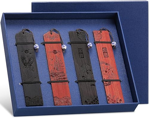 Marcapáginas de madera de 4 piezas para hombres y mujeres, amantes de los libros, hecho a mano, de madera natural, marcapáginas para libros, ideal