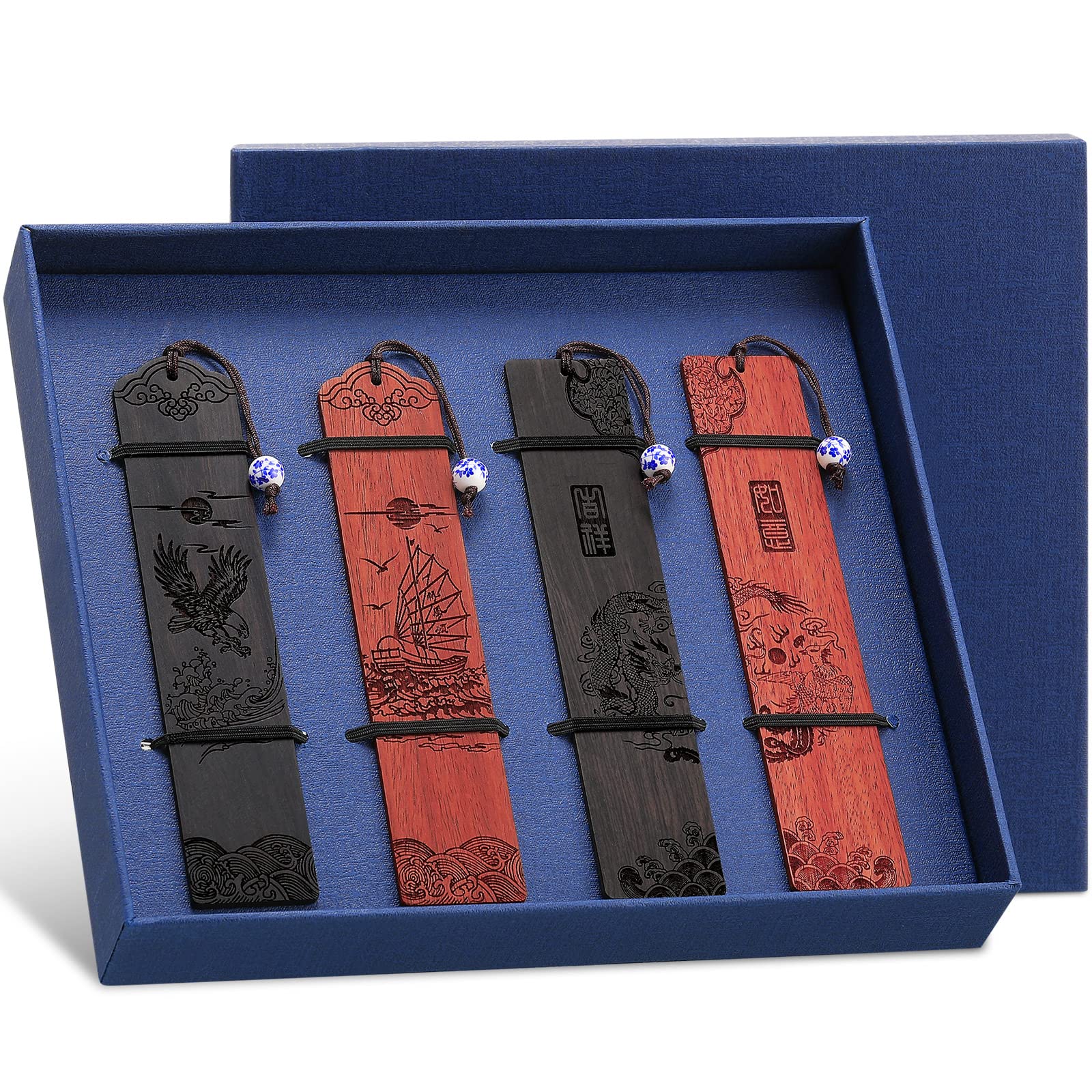 Outus 4 Pieces Wooden Bookmarks for Men Women Employee Father's Day Appreciation Gifts for Men Vintage Handmade Bookmarks Natural Wood Carving for Book Lovers Birthday(Elegant Style) โ image 1