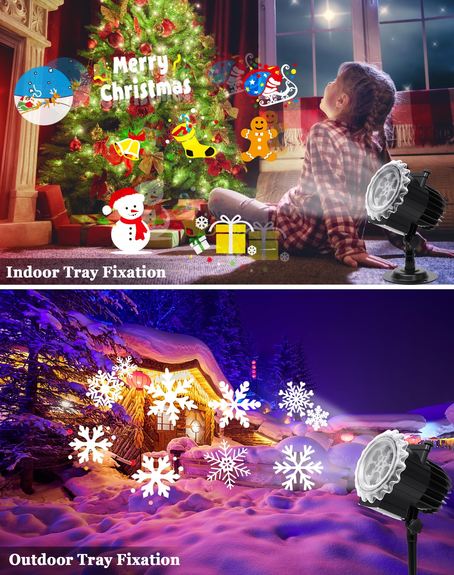 Projektor Weihnachten, LED Projektor Weihnachten Aussen Halloween Outdoor Schneeflocken Projektionslampe Effektlicht 12 Muster mit Fernbedienung für Party Deko