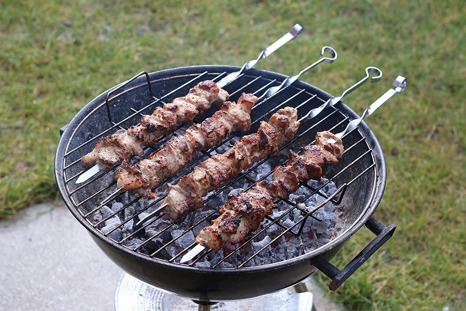 12 Edelstahl Grillspieße, Flach & 40,6 Cm Lang – Perfekt Für Fleisch, Gemüse & BBQ | Mit Wärmeisoliertem Griff