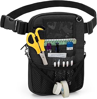 Trunab Nurse Fanny Pack with Tape Holder and Medical Gear Pockets, Utility Nurse Waist Storage Bag, with Adjustable Waist Strap, Nurse Belt Organizer Pouch for Stethoscopes, Scissors Black