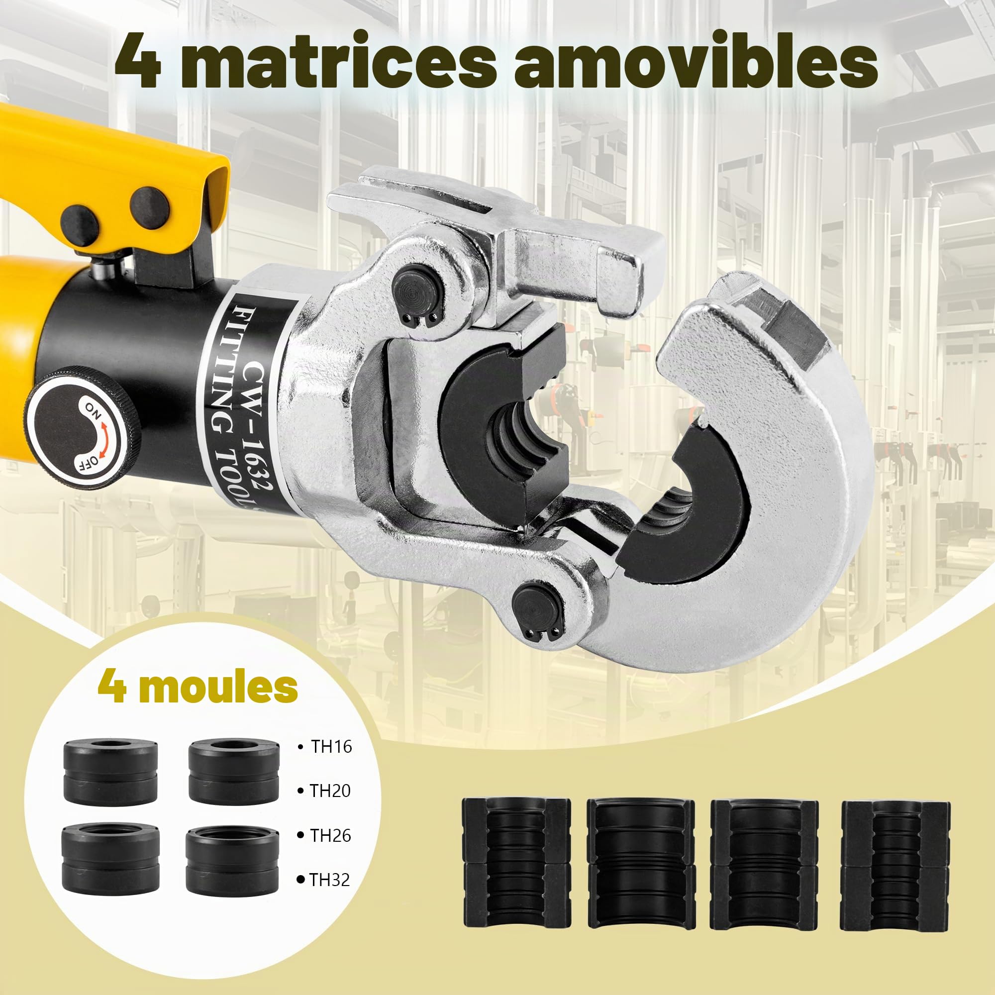 CGOLDENWALL Pince à Sertir Multicouche avec Contour TH16 20 26 32 | 4 Matrices Th Interchangeables, Tête De Sertissage 360° Rotative – Pour Tuyaux Pex, Pb Et Aluminium-Plastique