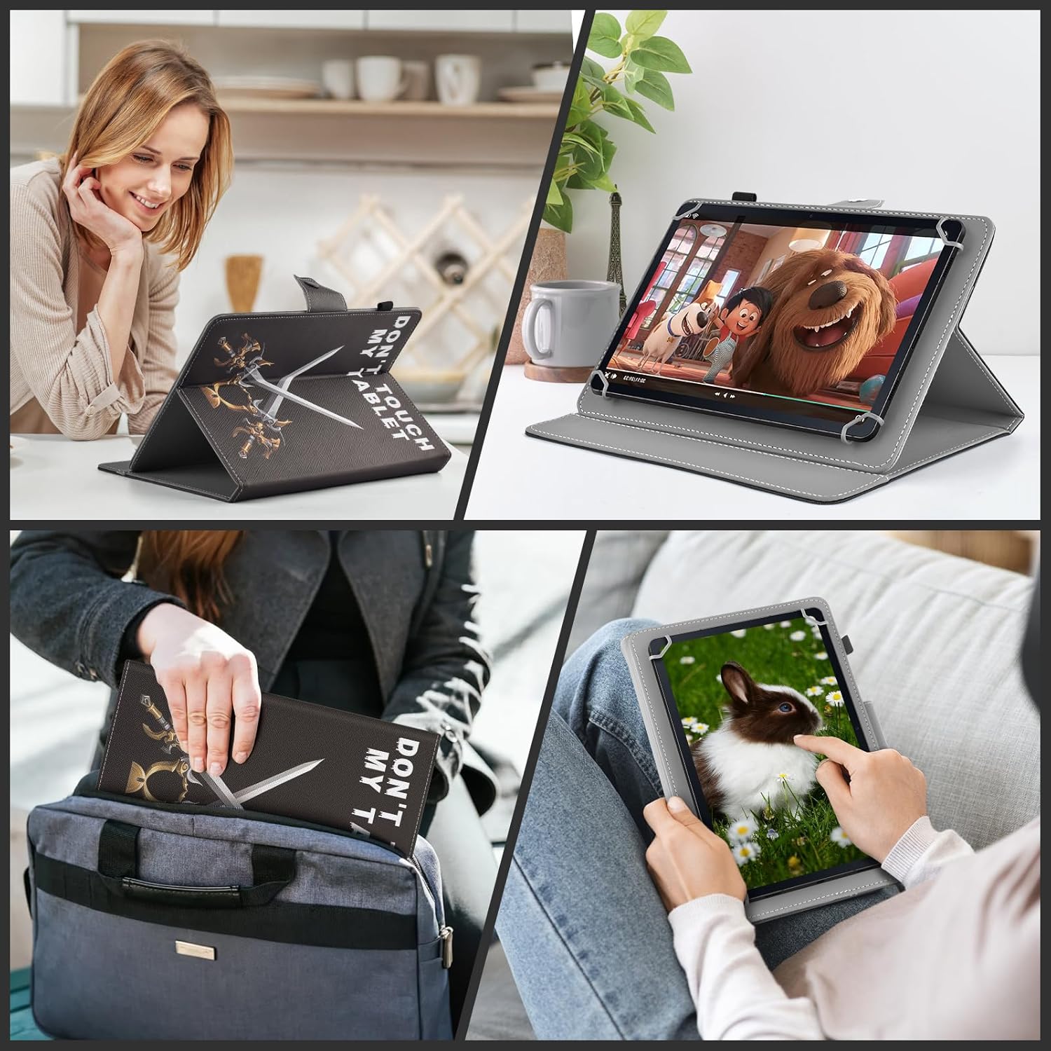 DETUOSI Universal 11 inch Tablet Case, 11.5 inch Tablet Cover, Travel Portable Protective Folio PU Leather Stand Shell Case【with 4 Fixed Rings】 for All Kinds of 11-12 inch Android/iOS/Windows Tablet