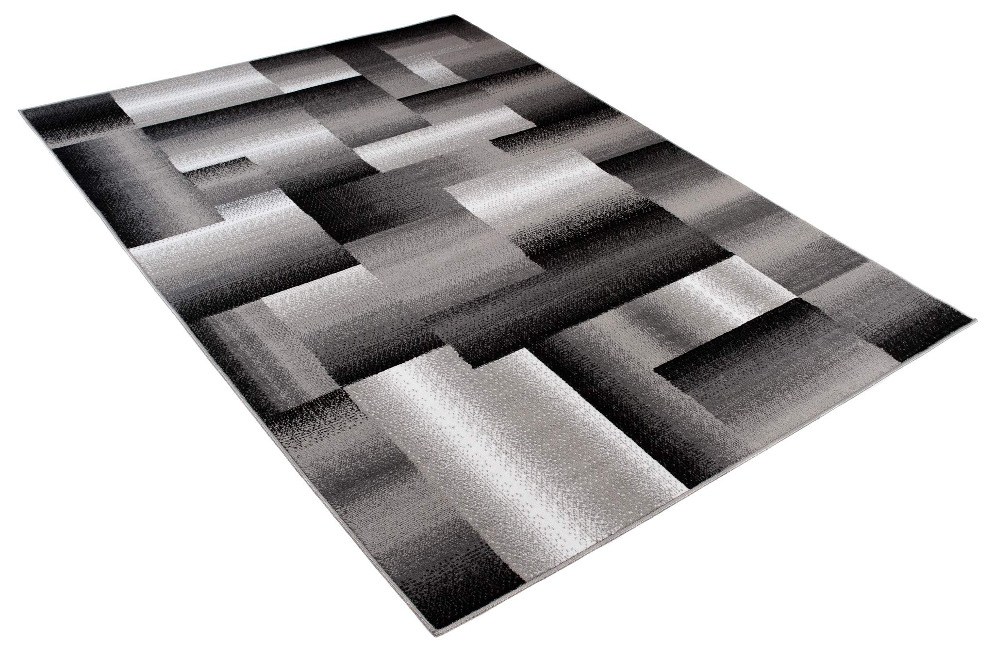 TAPISO Maya kolekcja dywanów z krótkim włosiem, nowoczesny czworokąt, paski, wzór czarno-szary, kremowy, nakrapiany, do salonu, sypialni, Ökotex 250 x 350 cm