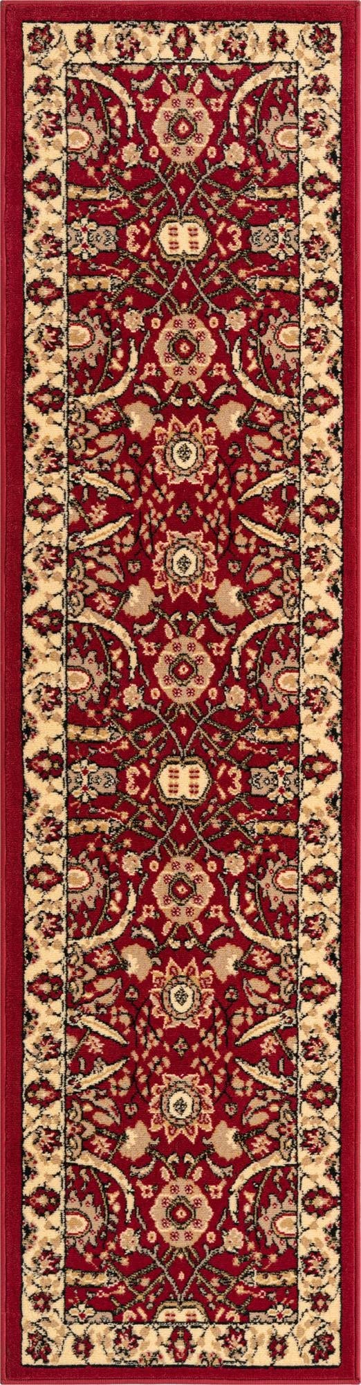 Rugs.com Neda Collection Rug – 8 Ft Runner Red Low Rug Perfect for Hallways, Entryways