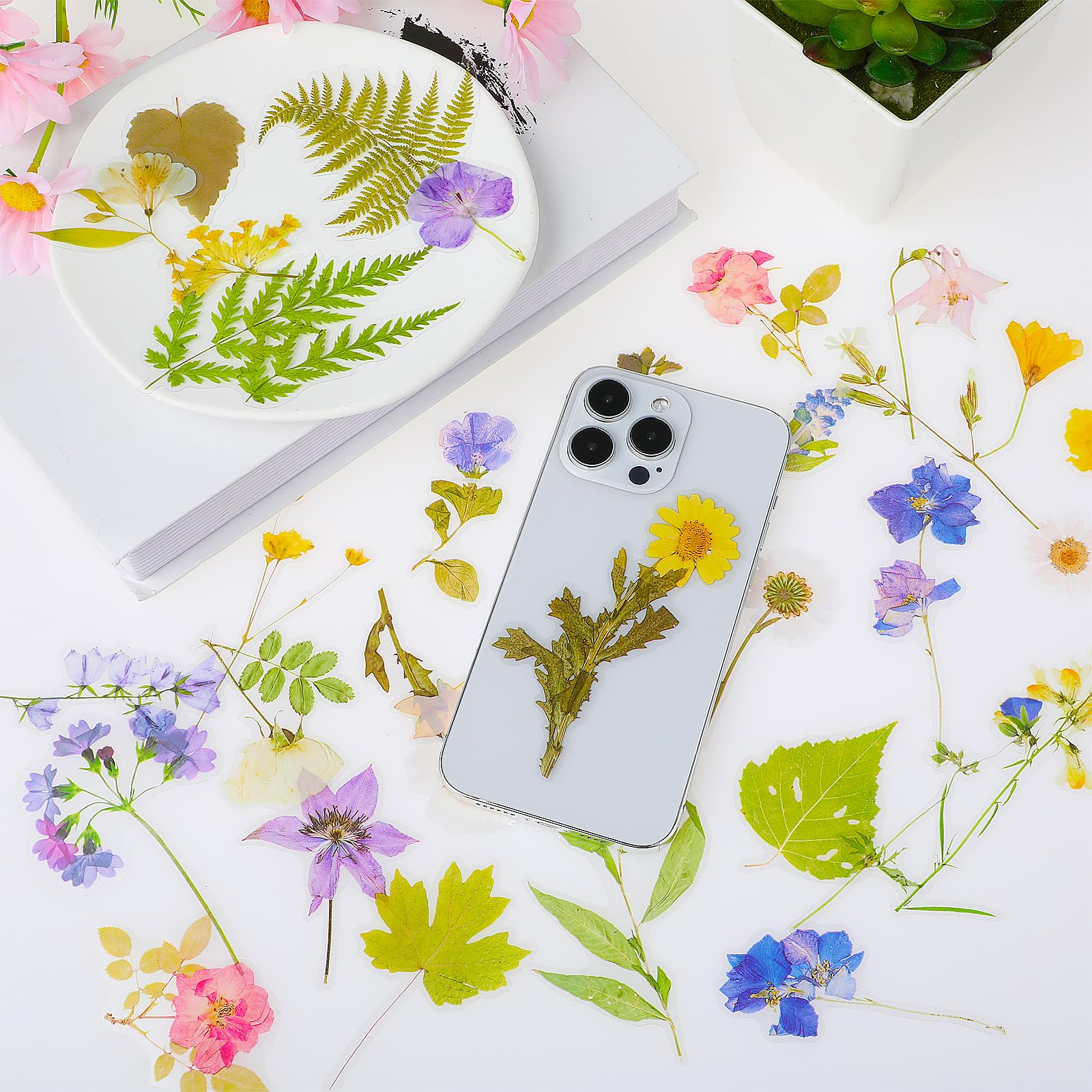 LyfLux Lot De 160 Autocollants Floraux Transparents Imperméables Pour Scrapbooking, Fabrication De Cartes D'ordinateur Portable, 4 Styles