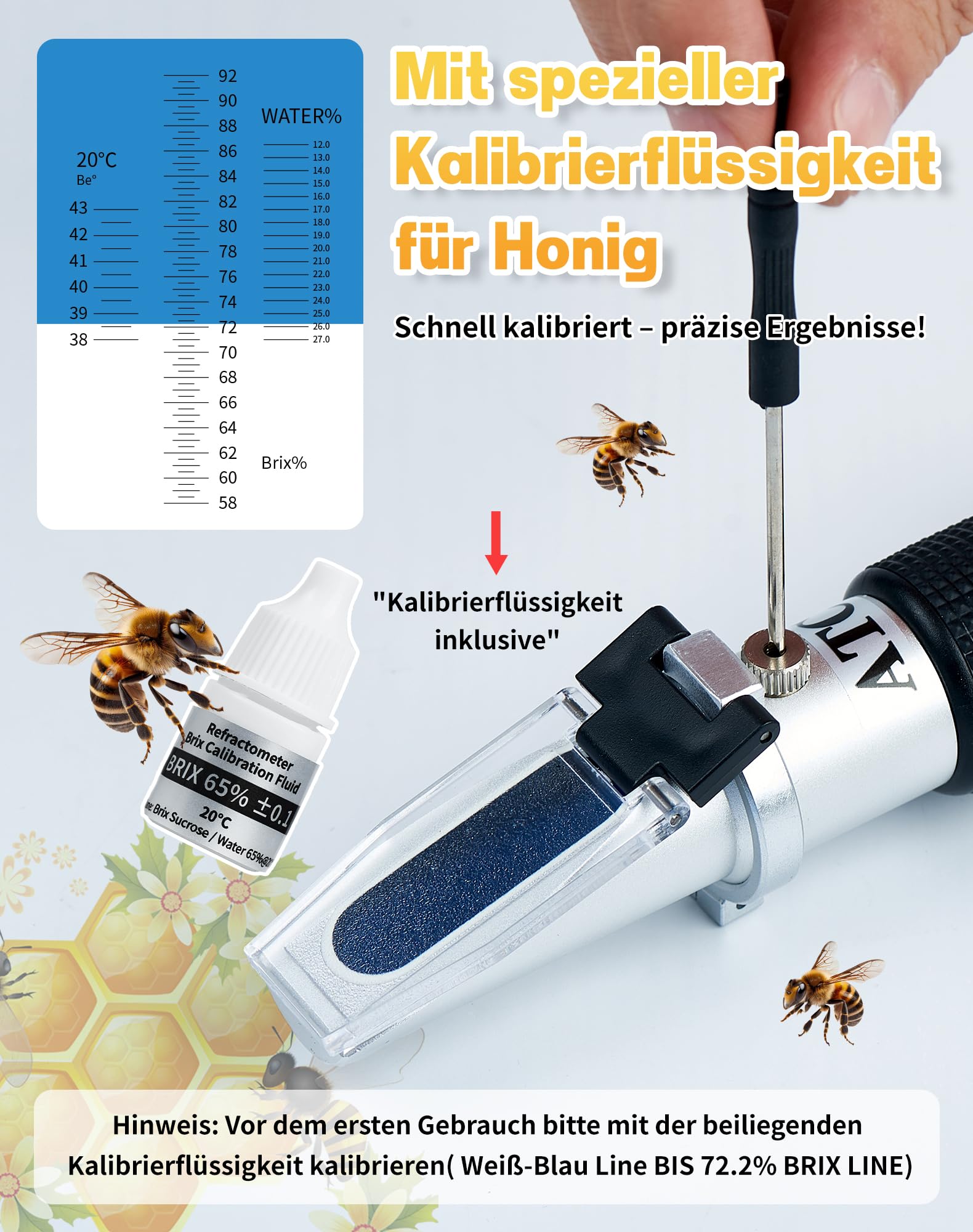 NETONDA Rifrattometro miele 3 in 1 apicoltore rifrattometro 58-92% Brix 12-27% acqua 38-43°Baume Be° Tester miele con ATC Honey Refrattometro manuale per miele sciroppo di zucchero marmellata di