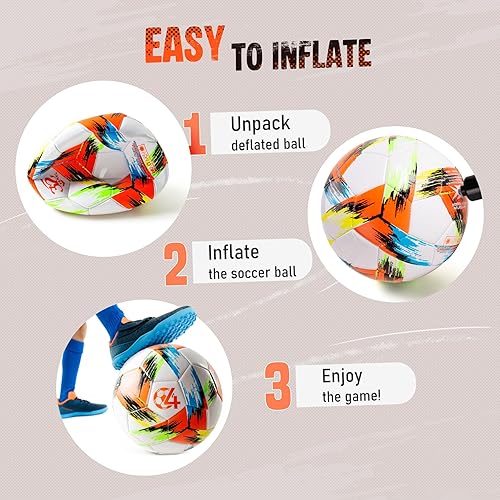 Miniatura 6 de Balón de fútbol tamaño 5 tamaño 4 con bomba desinflada, diseño multicolor vibrante, pelota de fútbol de Navidad de funcionamiento, pelota deportiva