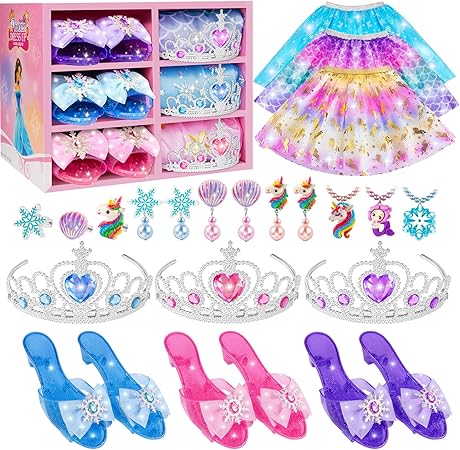 Princess Dress Up for Girls, Dress Up Clothes for Girl with Princess Shoes, Toddler Girls Boutique, Pretend Play Gifts for Little Girl Aged 3-6 Years Old