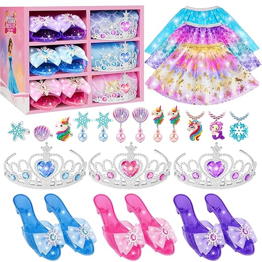 Princess Dress Up for Girls, Dress Up Clothes for Girl with Princess Shoes, Toddler Girls Boutique, Pretend Play Gifts for Little Girl Aged 3-6 Years Old