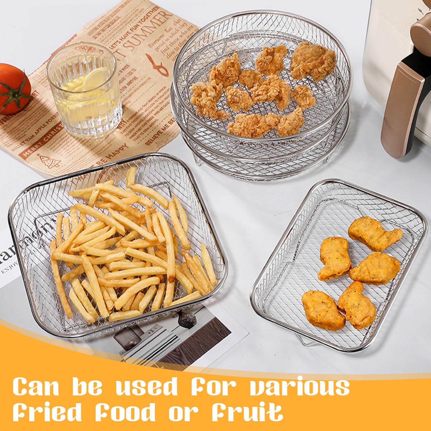 3 Grilles Déshydratation Friteuse à Air - Acier Inoxydable Alimentaire - Empilables 20x9cm