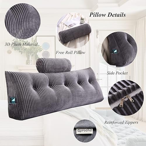 Miniatura 3 de Gpround Almohadas de cuña para cabecero + almohada de cuña para cabecero, cojín grande para reposo en cama, almohadas de lectura, almohadas de