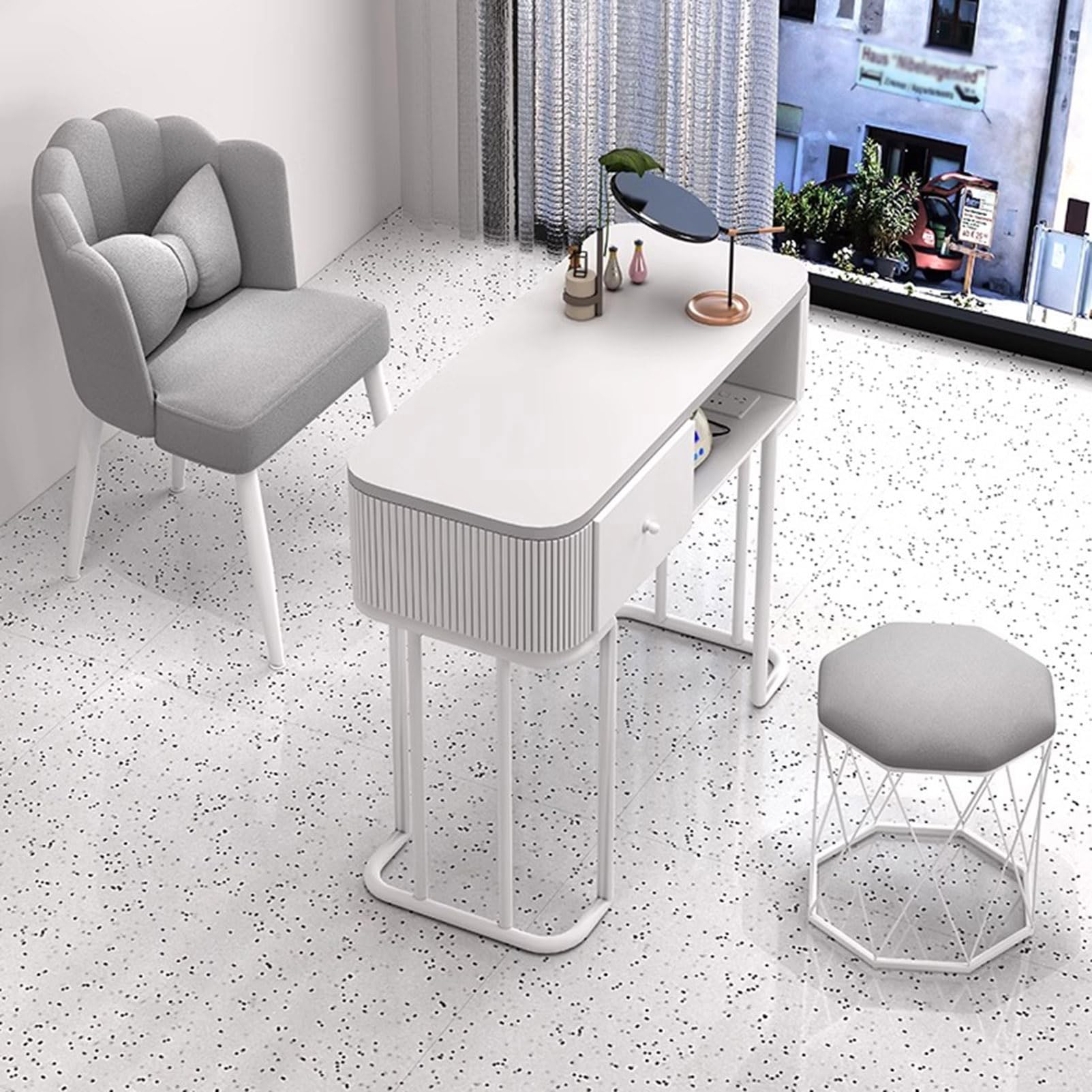 Mesa de manicura profesional con cajón y estantes abiertos, moderna estación de trabajo de uñas, escritorio de arte para salón, spa y uso doméstico