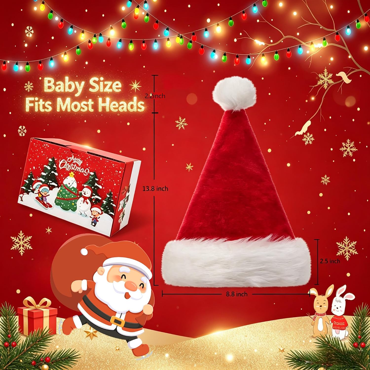Haomaomao Santa Hat for Baby Christmas Hats Red Double Thicken Velvet Warm Comfort Holiday Unisex Xmas Hat for New Year Festive Festival Party