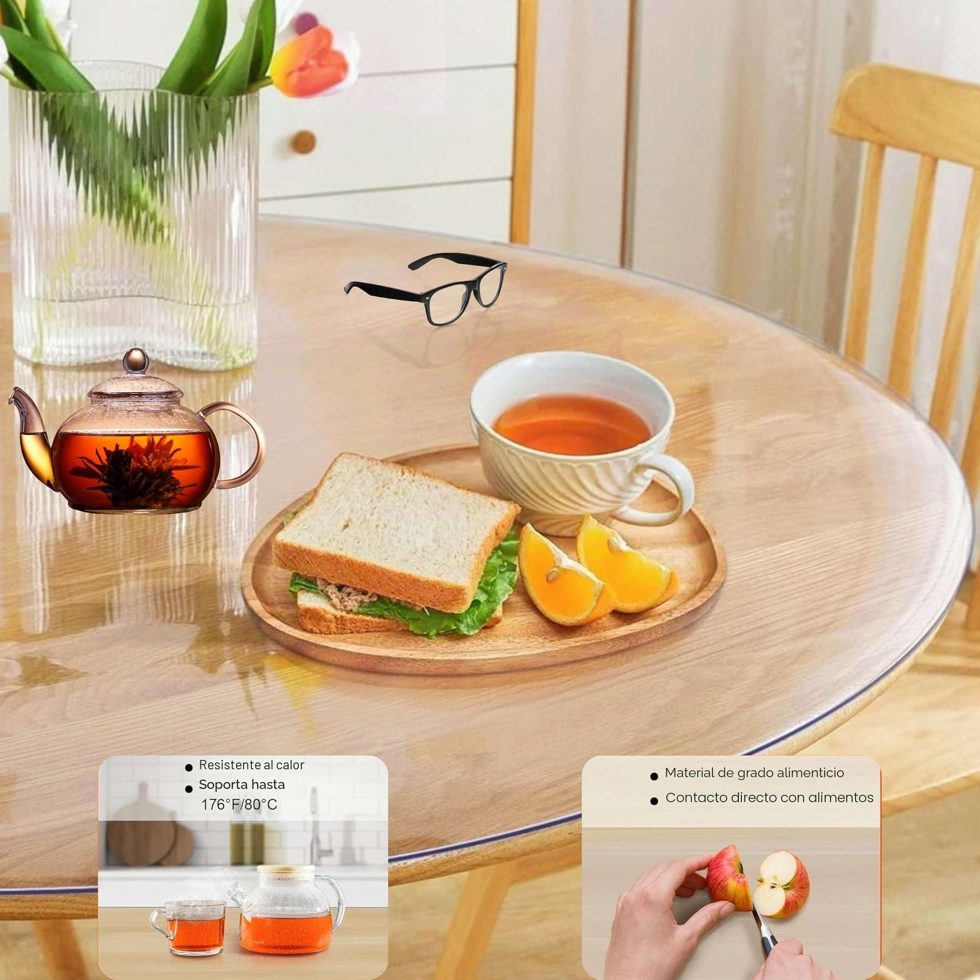 Artwelt Película de Mesa Transparente Redonda Protector de Mesa Impermeable Lavable Resistente a la Grasa Tamaño Deseado en Diámetro 120cm
