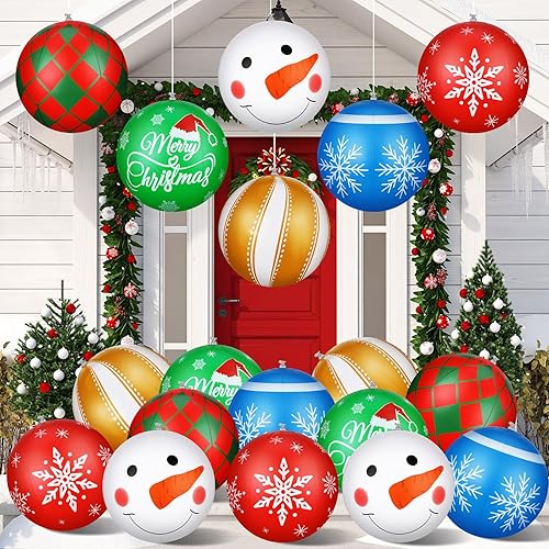 Jetec 18 bolas de Navidad inflables gigantes de 16 pulgadas de PVC para colgar en interiores y exteriores, adornos de Navidad para árbol, patio,
