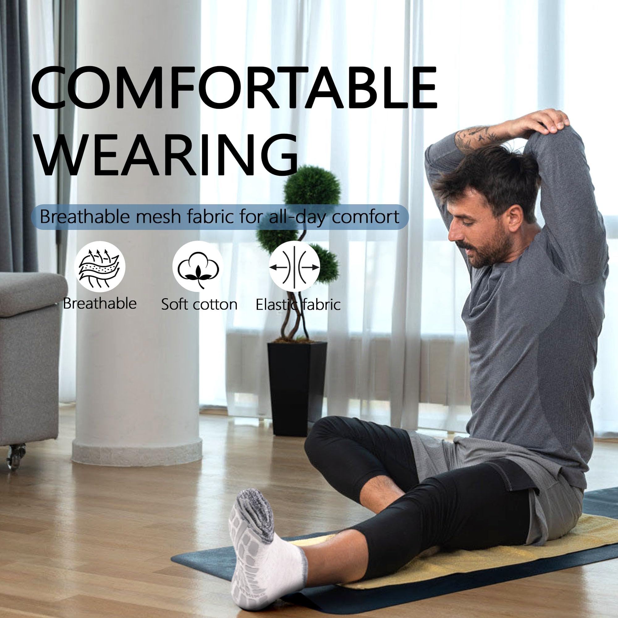 Men's Non Slip Yoga Socks Anti Skid Pilates Grip Socks 4 Pairs, Barre, Floor, Fitness Hospital Slipper Sock