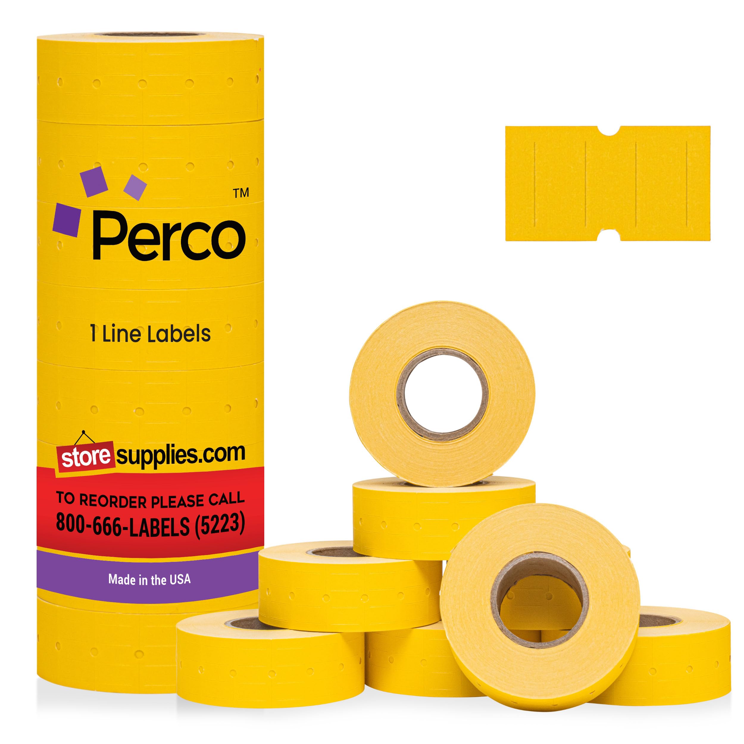 Perco Etichette gialle fluorescenti a 1 linea, 1 manica, 8.000 etichette vuote per pistole Perco 1 prezzo e data