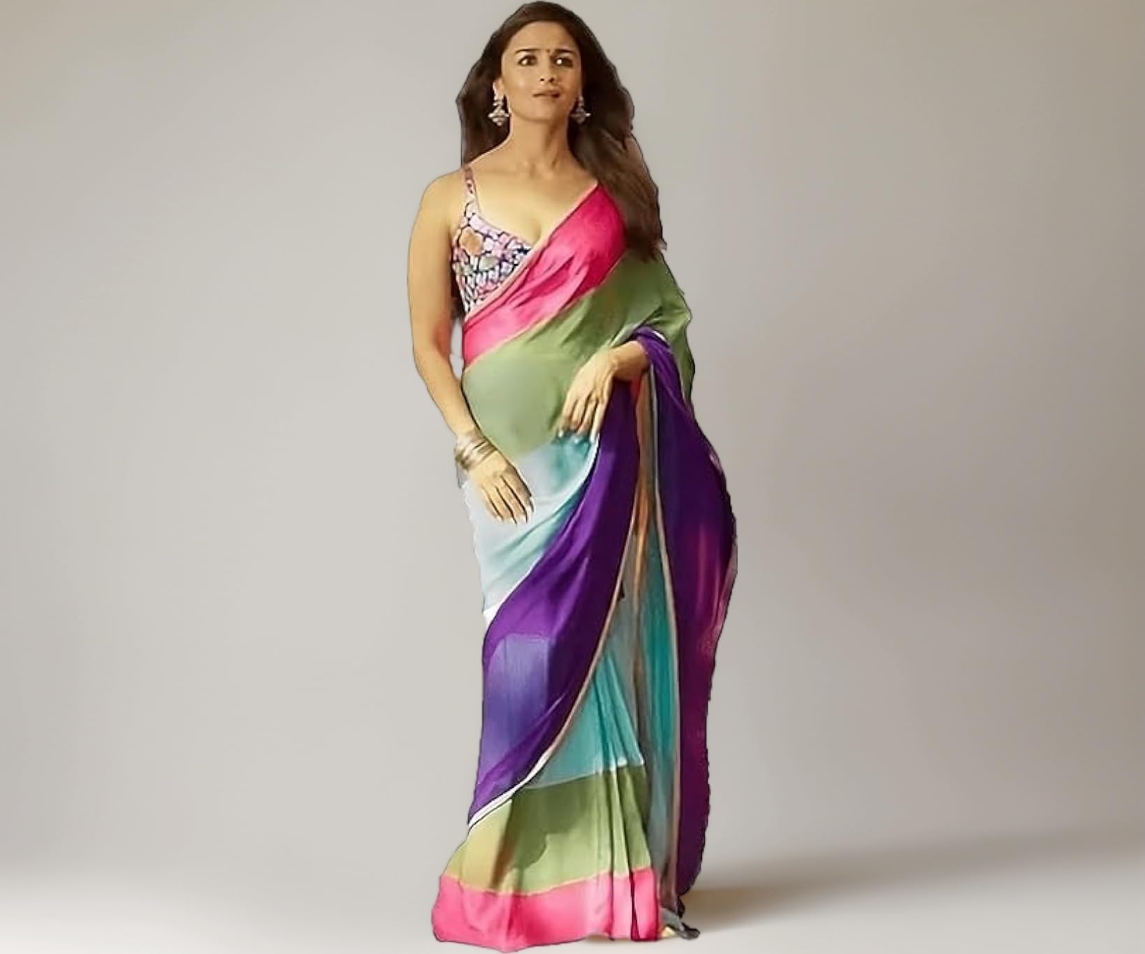 Sidhidata Women's Printed Pure Georgette Saree With Unstitched Blouse Piece (Rocky Aur Rani Ki Prem Kahani Saree)