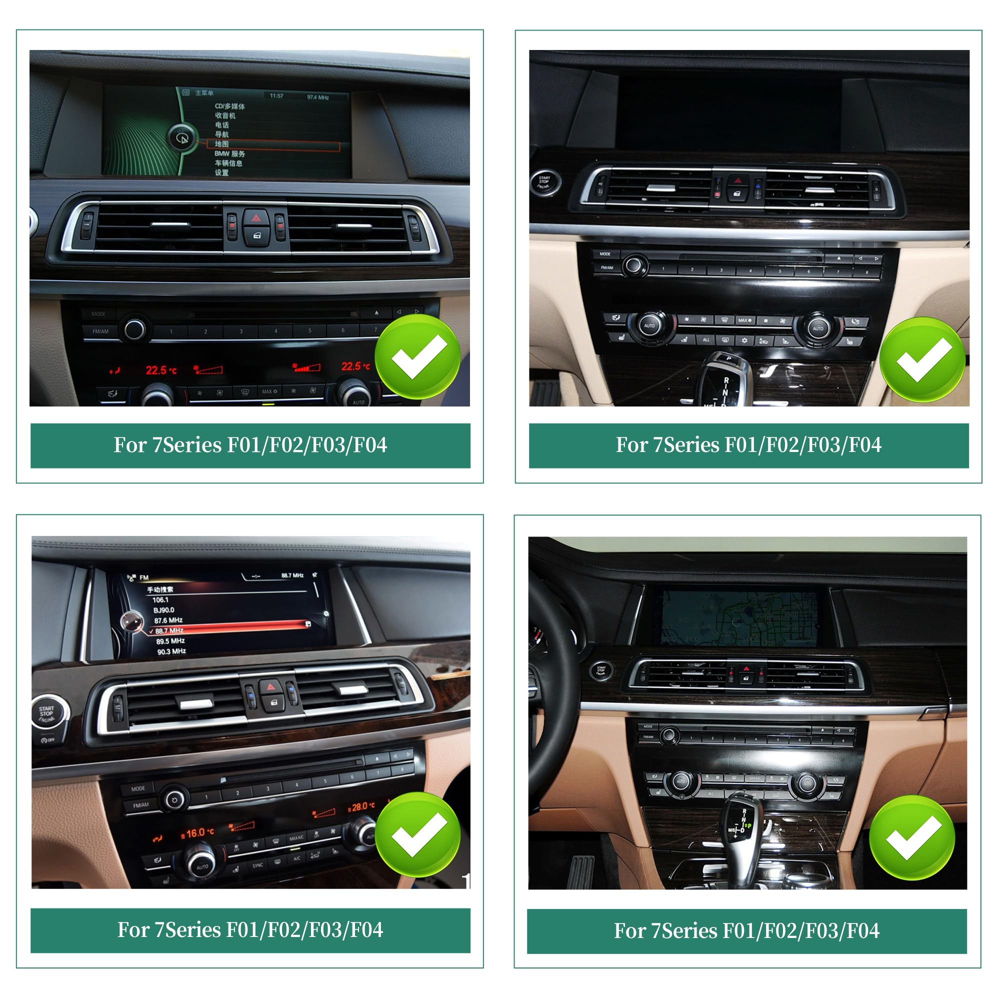 Aktualizacja ekranu Android 30.3 cm do BMW serii 7 F01 F02 F03 CIC, CarPlay, Android Auto, lustrzane odbicie ekranu, podzielony ekran, Wi-Fi, muzyka, nawigacja, kamery samochodowe, Netflix Spotify