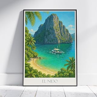 Palawan travel poster featuring El Nido Philippines, painted wall art print for tropical island decor, perfect beach vacation gift