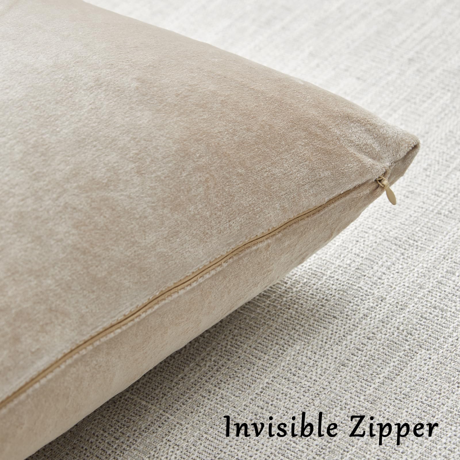 GIGIZAZA Decorative Pillow Covers 16x16 Inch Set of 2 Khaki Champange Square Couch Pillow Covers Velvet Sofa Boho Pillow Covers - Image 3