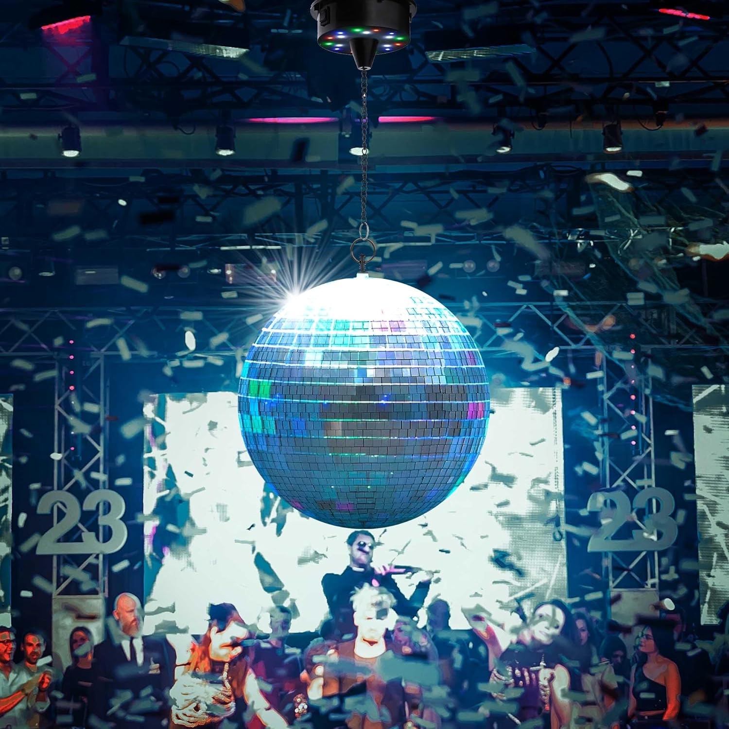 Yescom 12" Large Disco Ball with Motor Rotating 6RPM 18 RGBW LED Lights for 70s 80s Party DJ Bands Dance Club Bar Wedding Birthday Event Holiday Decor
