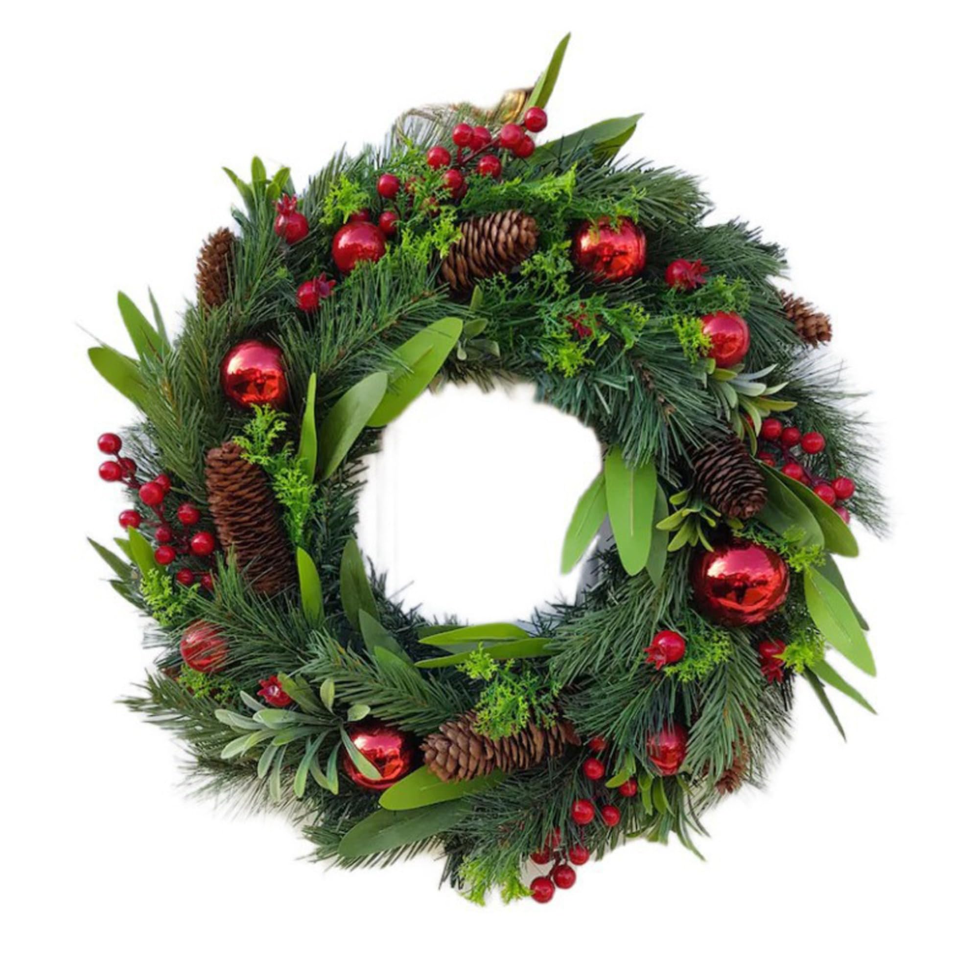 ZBELLO 15.7 inch Christmas Wreaths for Front Door, Artificial Wreath with Christmas Balls, Artificial Berries and Pine Cones, Christmas Door Wreath for Fireplace Wall