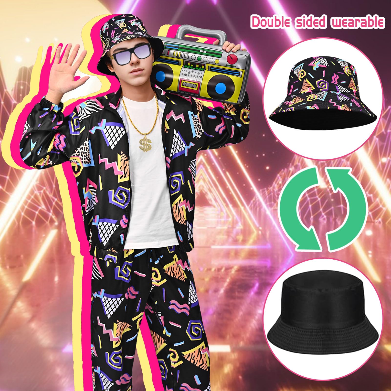 Amycute 80s Shell Suit for Men Women Retro 80s Tracksuit, 1980s Disco Fancy Dress 80s 90s Costume Outfits Adults Halloween - Image 4