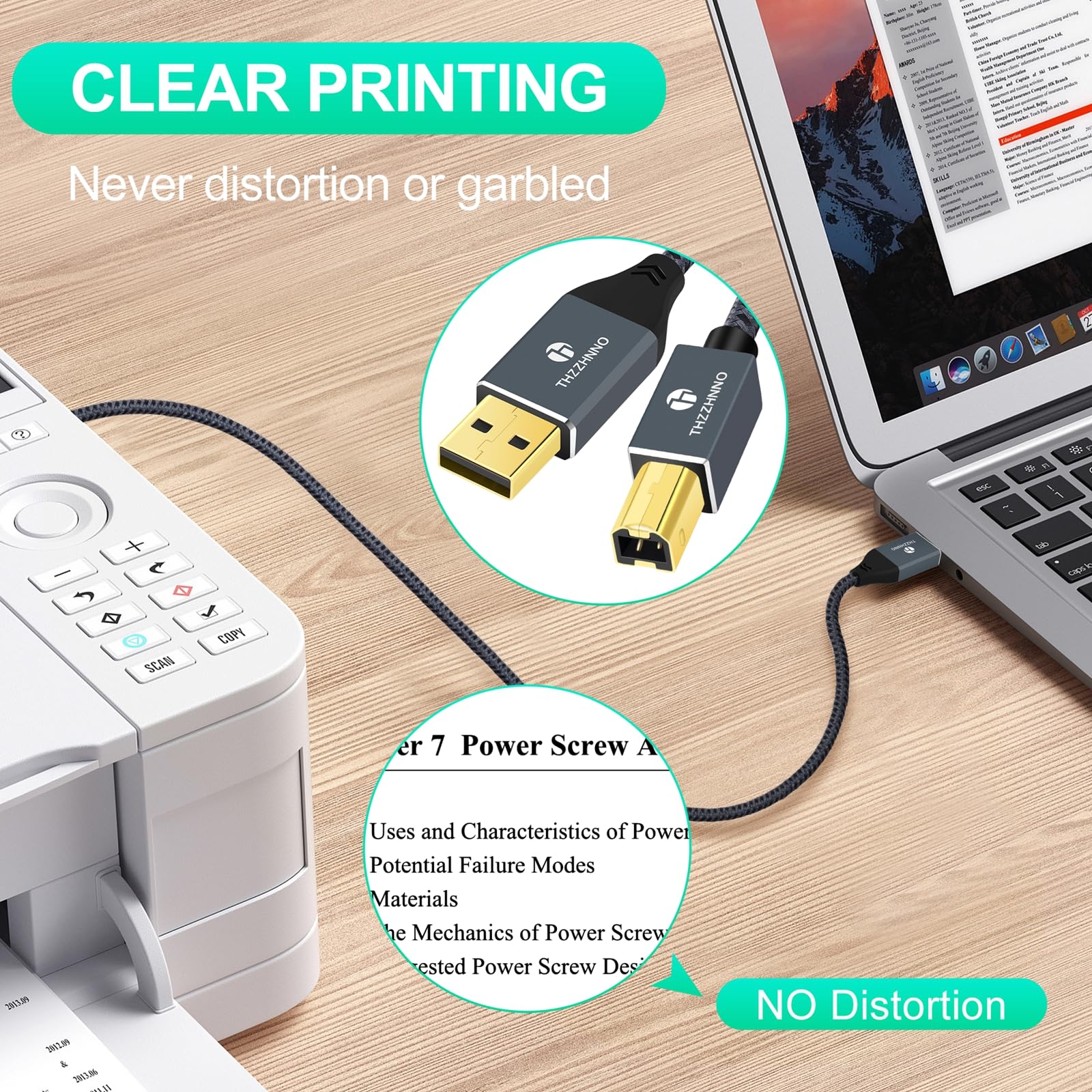 Thzzhnno Cavo USB per Stampante da 5M, USB A a USB B, USB 2.0 Tipo A Maschio a B Maschio per scanner HP, Dell, Epson, Xerox, Lexmark, Brother, Canon, Samsung, Pianoforte