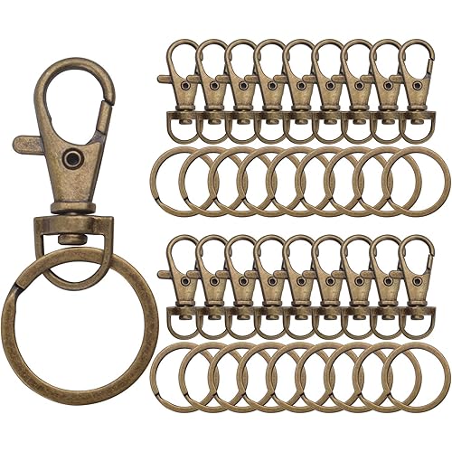 BronaGrand Bronze Lobster Claw Clasp Keychain,30 Pieces Swivel Clasps and 30 Pieces Keychain Rings for Craft Project Making
