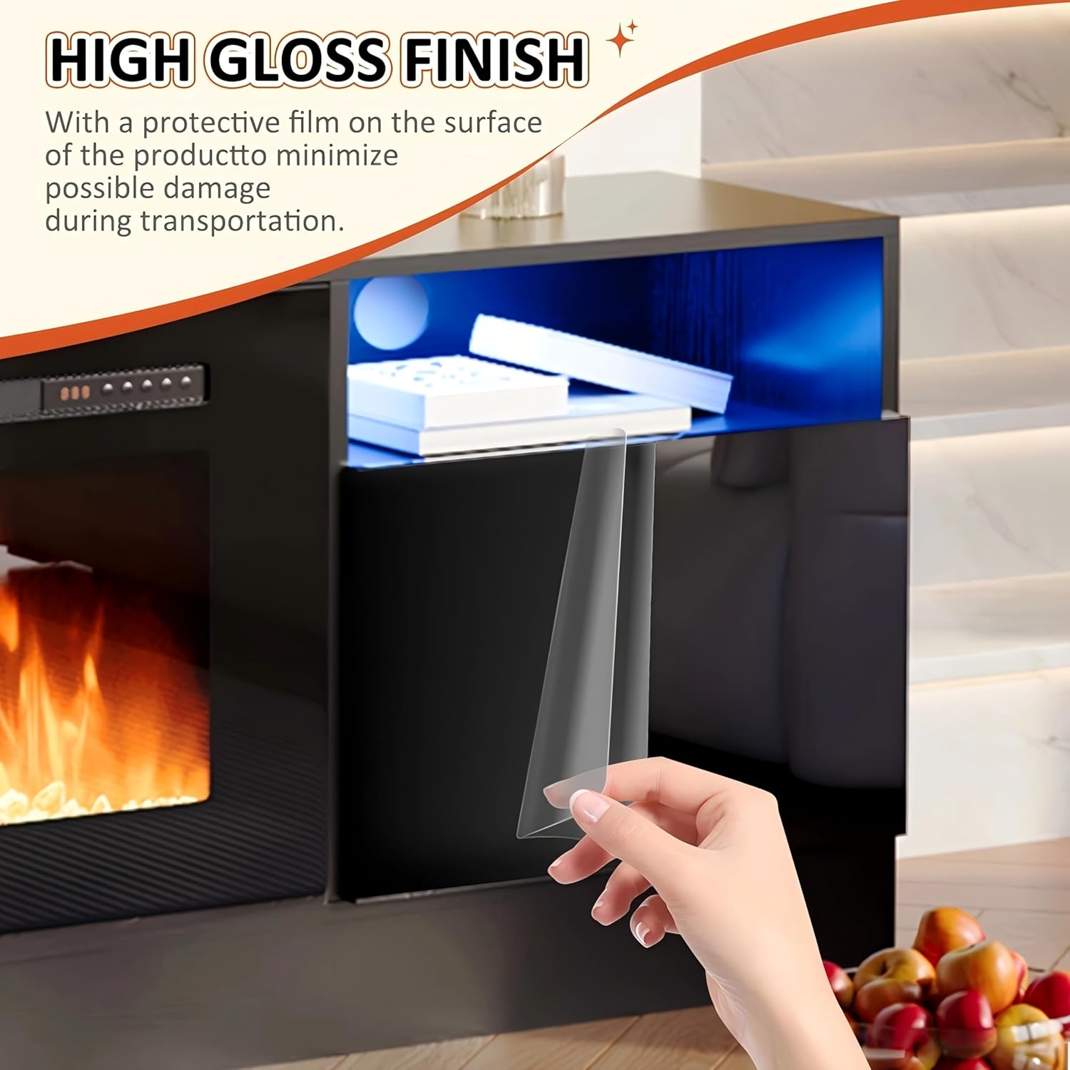 Aoxun 80" Black Fireplace Entertainment Center with 36 "Fireplace, Wooden for TVS up to 90", with high Light Locker