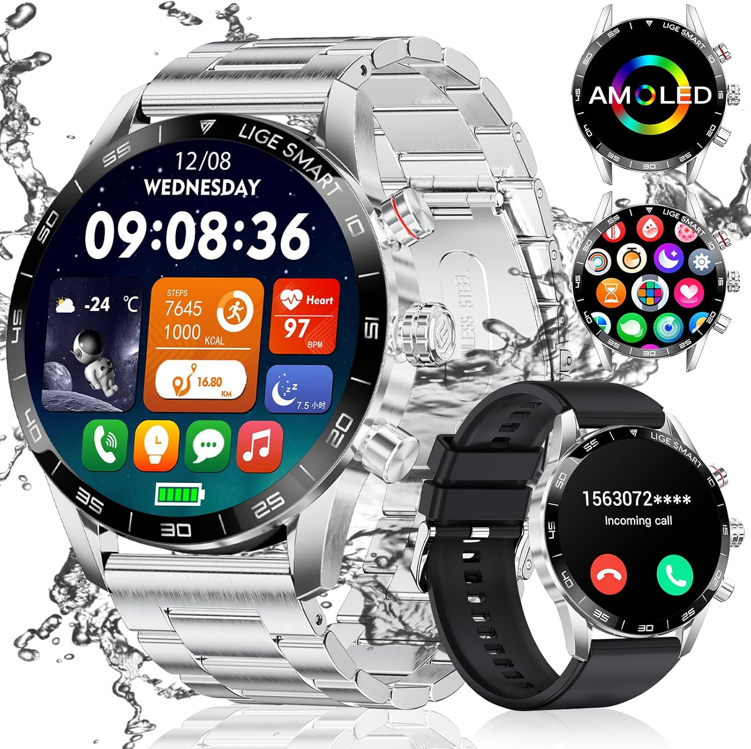 Montre Connectée Homme Avec Appel Numérotation Bluetooth, Smartwatch Sport Ip68 Avec Fréquence