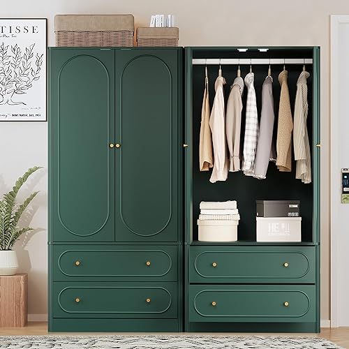 Miniatura 8 de ORRD Armario independiente acanalado con 2 puertas y 2 cajones de almacenamiento, armario de gran capacidad, armario de madera para dormitorio, sala