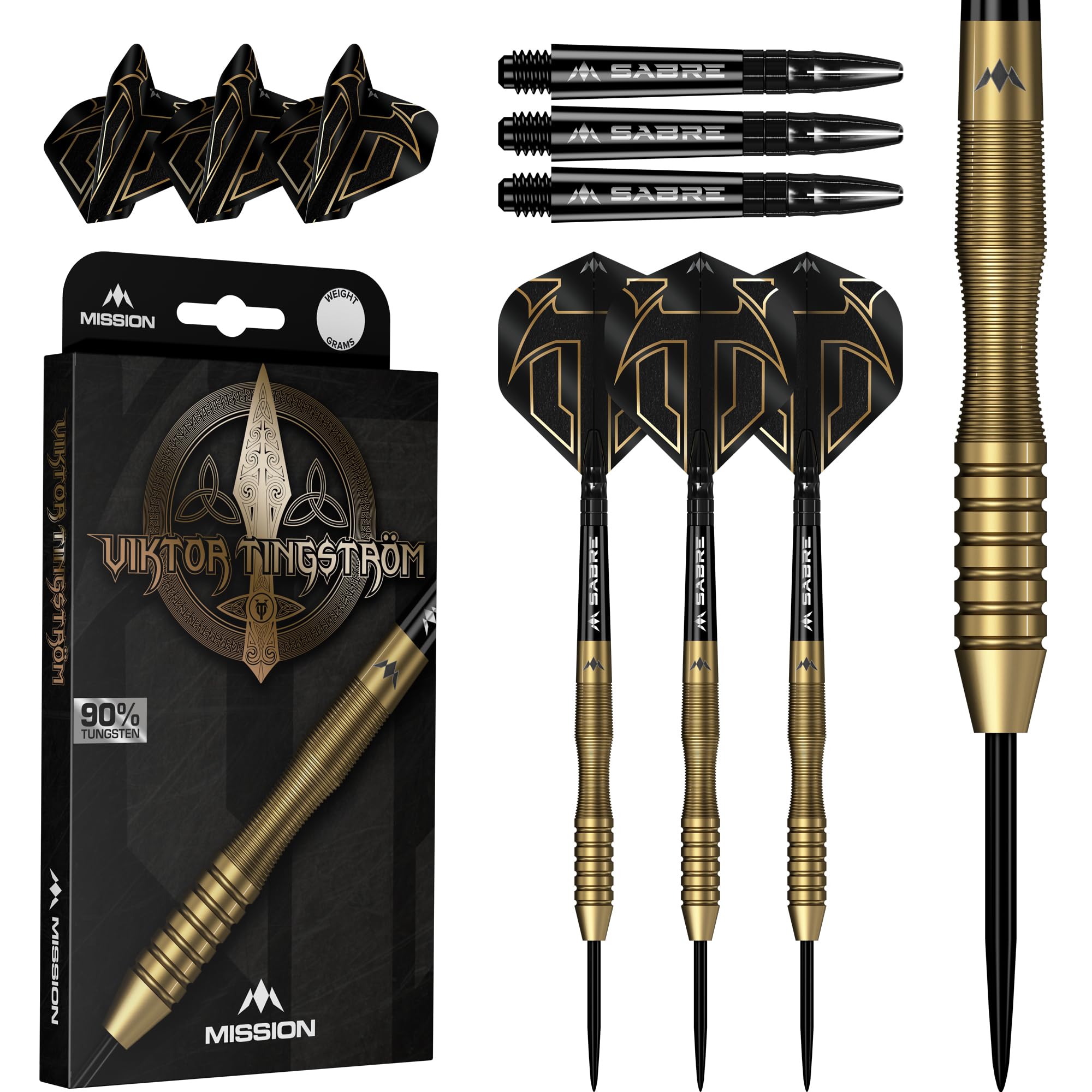 Mission Darts | Viktor Tingstrom Darts | Steel Tip | 90% Tungsten | Gold | 22g or 24g Weight (22.0, Grams)