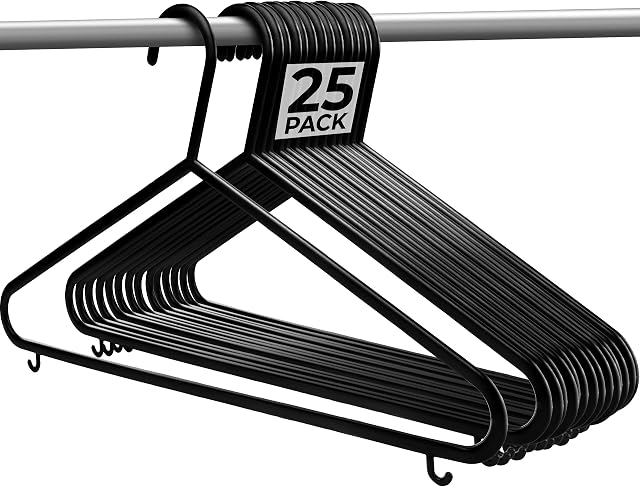 Nyxi 25 X Adult Plastic Clothes Hangers with Suit Trouser Bar and Lips 37.5cm Wide (Black)