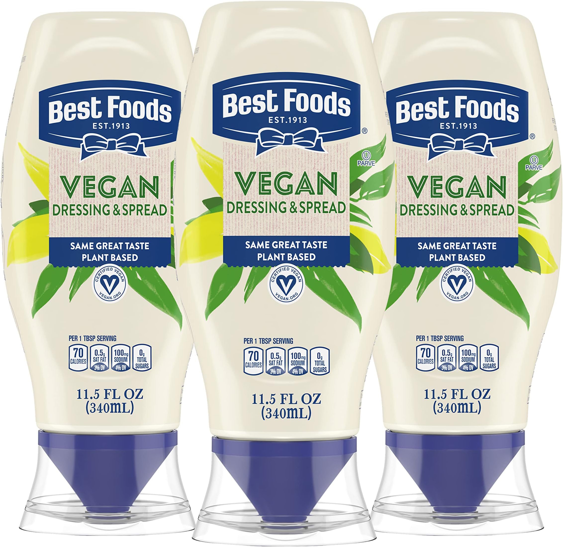 Best Foods Vegan Dressing and Spread Vegan 3 Ct for a Rich, Creamy Plant-Based Mayo Alternative Same Great Taste, Plant Based, Free From Eggs 11.5 oz