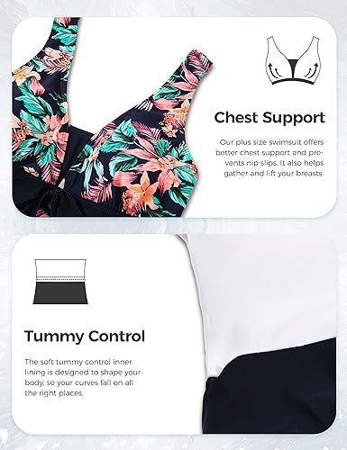 Miniatura 4 de Wantdo - Traje de baño de una pieza tipo vestido con estampado estilo porcelana oriental, para mujer